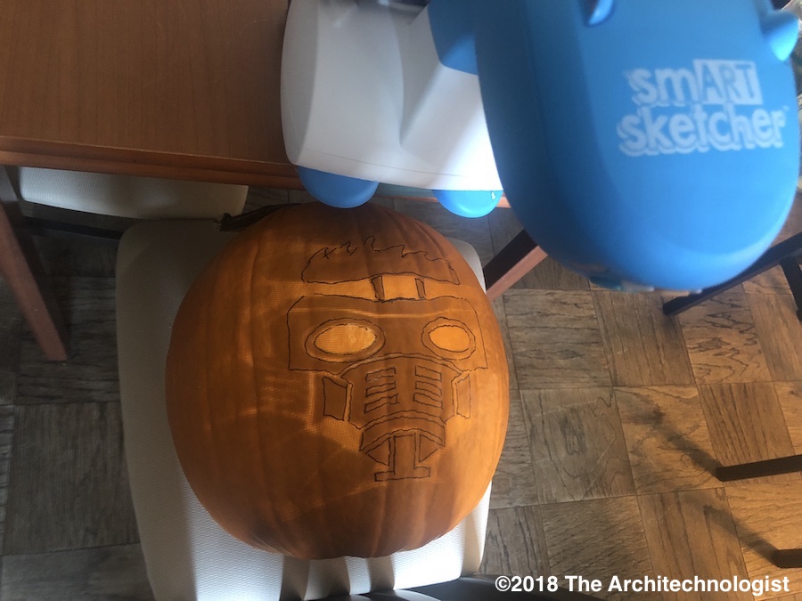 The kids' smART Sketcher projector let Dad put Star-Lord on the Jack O’Lantern.